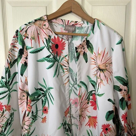 Chico's 2 Floral Cardigan Jacket with Pockets - Picture 2 of 9